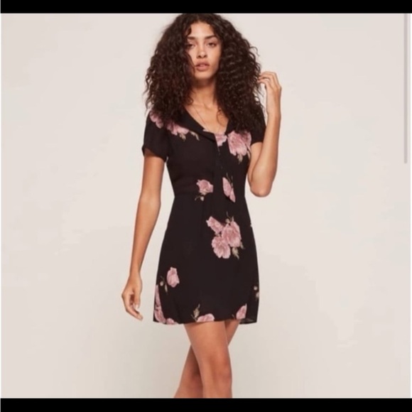 Reformation Dresses & Skirts - Reformation Black Dress with Pink Floral Design size 8